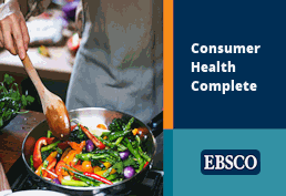 Man stirring vegetables in a skillet. Text reads Consumer Health Complete EBSCO