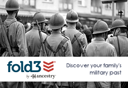 Vintage photo of  soldiers with Fold3 logo and text that reads discover your family's military past