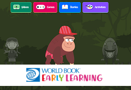 Gorilla with colorful buttons and World Book Early Learning logo